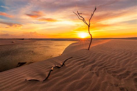 Sunset over Baixa Grande, in the middle of Lençóis Maranhenses National ...