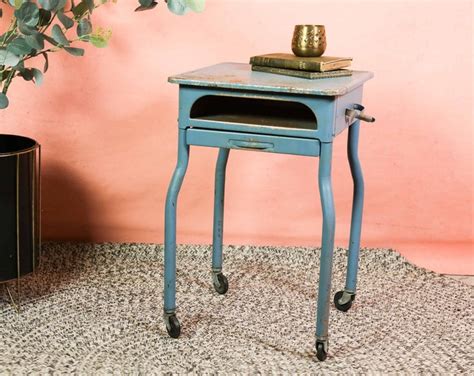 Vintage Rolling Side Table With Drawer Industrial End Table - Etsy