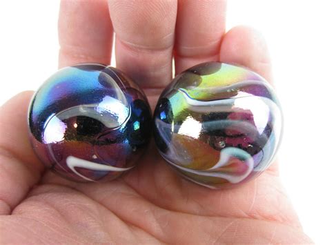 2 Boulders35mm MILKY WAY Marbles Glass Ball Oil Slick Large - Etsy