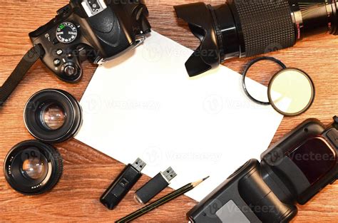 Still life with digital photocamera kit 14251108 Stock Photo at Vecteezy