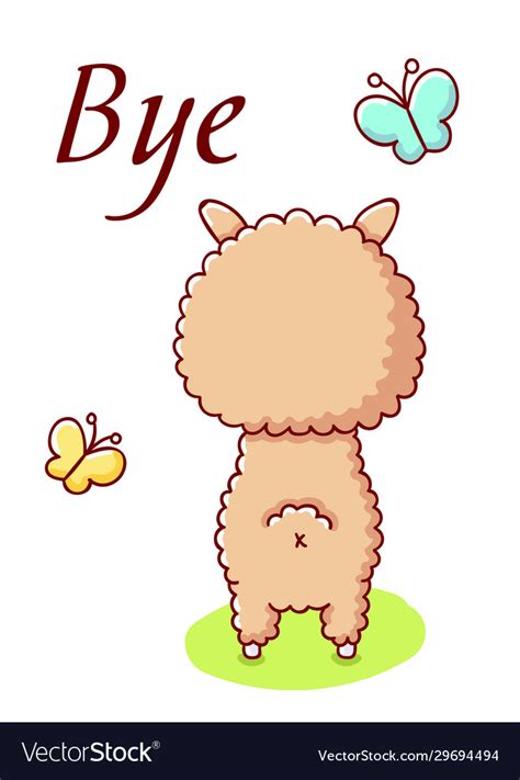 Cute llama cartoon kawaii bye flat hand drawn Vector Image