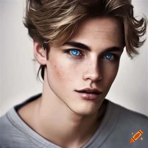 Attractive man with blonde wavy hair and blue eyes on Craiyon
