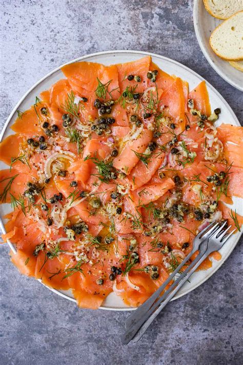 Smoked Salmon Carpaccio with Fried Capers and Herbs