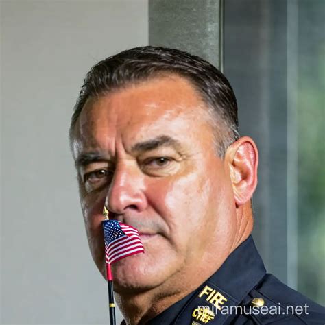 Patriotic Fire Chief Standing Proudly with American Flag | MUSE AI