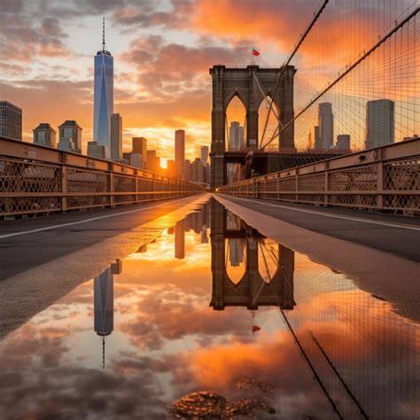 Premium AI Image | sunset on the brooklyn bridge