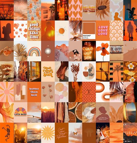 Boho Aesthetic, Orange Aesthetic, Aesthetic Collage, Wall Collage Decor, Picture Collage Wall ...