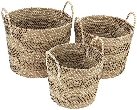 Seagrass Woven Baskets with Handles - Set of 3 | eBay