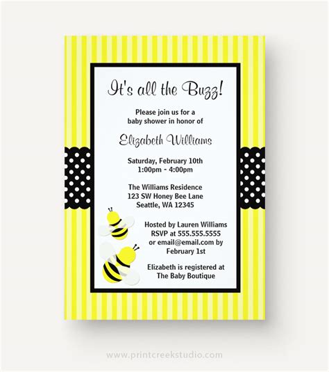 5 Cute Bumble Bee Baby Shower Invitations - Print Creek Studio Inc