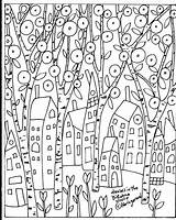Rug Hook Paper Pattern Houses In The Birches Folk Art Abstract  sketch template
