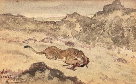 Lion Devouring A Gazelle Drawing by Antoine Louis Barye French - Pixels