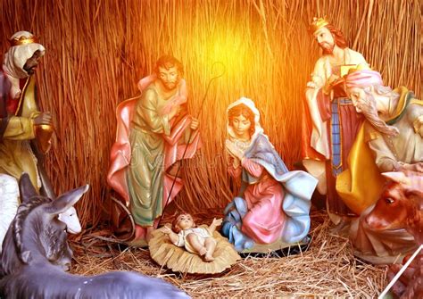 Traditional Christmas Scene, Lights To Use in Illustration Design Nativity Scene of Baby Jesus ...
