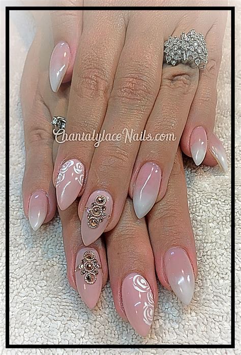 Faded French, rose gold studs, rose nail art | Sculpted gel nails ...