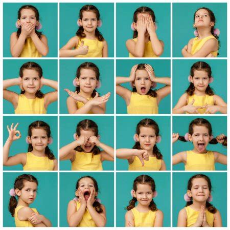 Collage of portraits of little girl with different emotions Stock Photo by ©erstudio 351233236