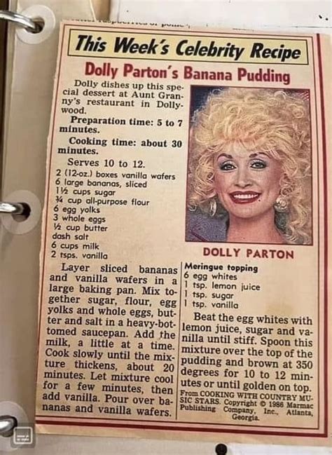 an old recipe book with dolly parton's banana pudding