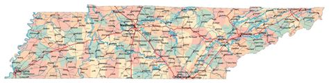 Large administrative map of Tennessee state with roads, highways and cities | Tennessee state ...