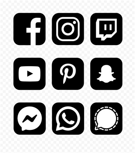 HD Social Media Black & White Square Icons PNG | Citypng