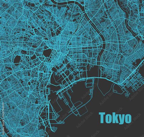 Stylish vector high-tech map of Tokyo, Japan. with blue streets Stock Vector | Adobe Stock