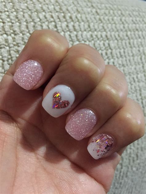 Pink glitter heart nails | Nail designs valentines, Heart nail designs ...