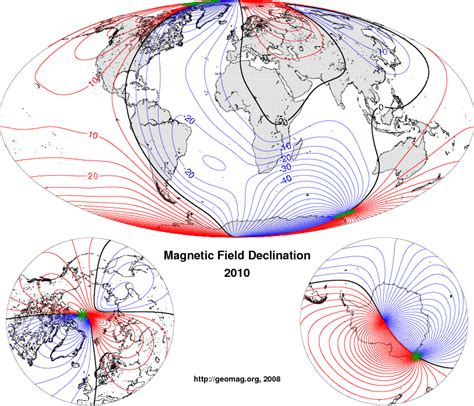 Historical main field change and declination