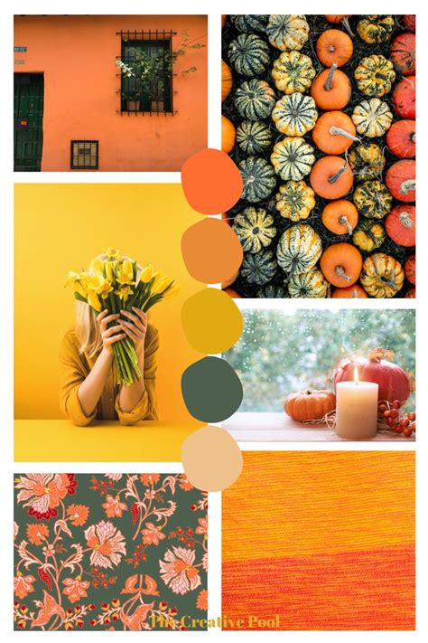 Fall Mood Board Inspiration | Orange color schemes, Green colour palette, Color palette yellow