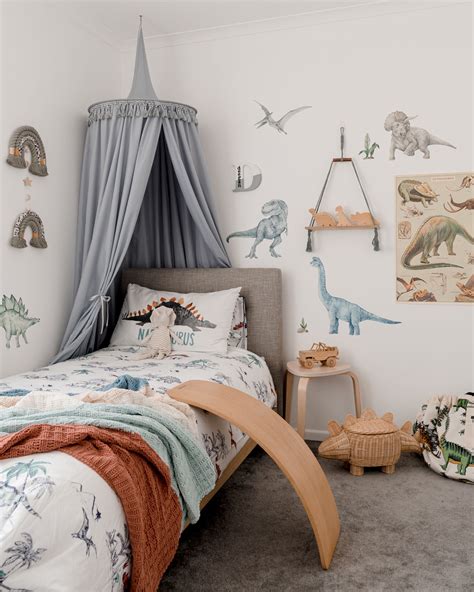 Dinosaur inspired kids room boys bedroom grey kids room canopy toddler ...