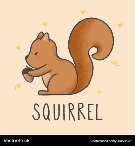 Cute squirrel cartoon hand drawn style Royalty Free Vector