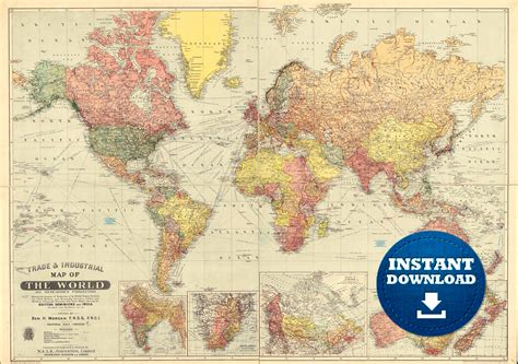 The Beauty Of Large Vintage World Map - World Map Colored Continents