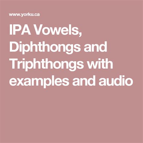 IPA Vowels, Diphthongs and Triphthongs with examples and audio | Diphthongs, Ipa, Vowel