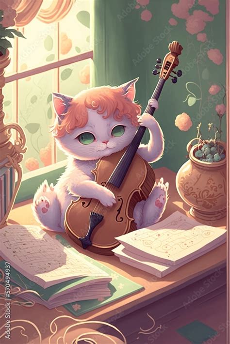 painting of a cat playing a violin. generative ai. Stock Illustration | Adobe Stock