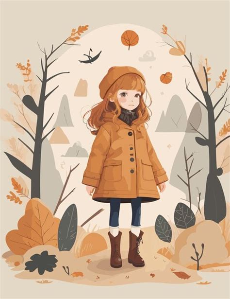 Premium Vector | A flat illustration of kid character with fall season ...