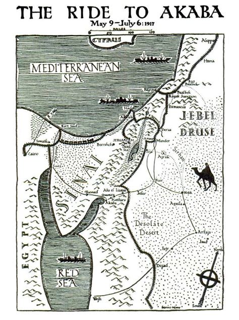 Map of Lawrence of Arabia's 1917 Journey, featured as frontispiece to Robert Grave's Lawrence ...