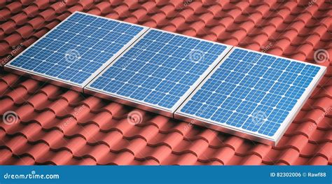 3d Rendering Red Roof with Solar Panels Stock Illustration - Illustration of heat, battery: 82302006