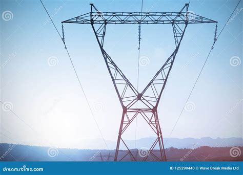 The Evening Electricity Pylon Silhouette Stock Photo - Image of equipment, conductive: 125290440