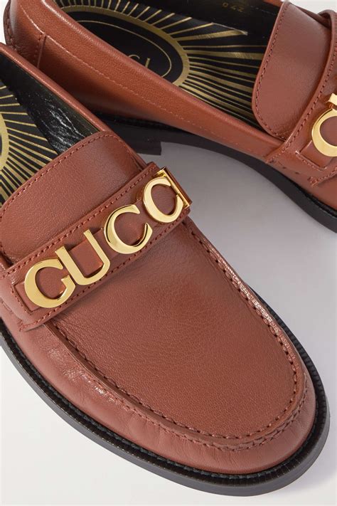 GUCCI Cara logo-embellished textured-leather loafers | NET-A-PORTER