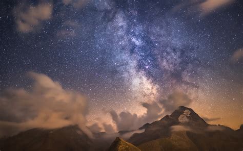 Black and White Mountain Under Starry Night · Free Stock Photo