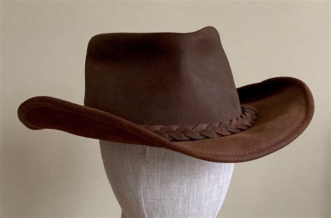 Brown Leather Cowboy Hat Vintage Western Braided Hat Band Distressed Leather Goods