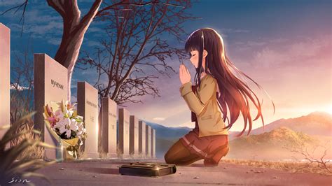 Download Long Hair Black Hair Sunset Anime Original HD Wallpaper by 诗音酱sion