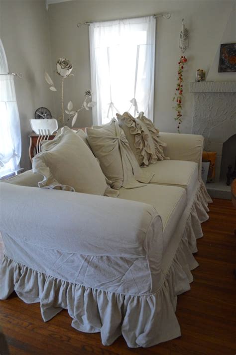 Drop cloth slipcover. Custom slipcover tailor by AlchemyFineLiving