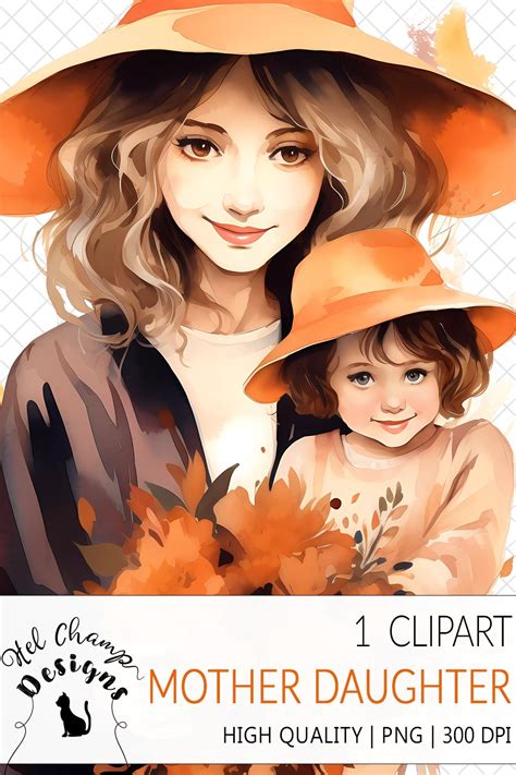 Autumn mother and daughter transparent clipart