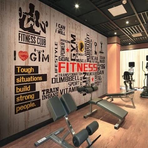 Sports Fitness Gym Wallpaper64"W x 40"H inches / Non-woven Paper | Gym wall decor, Gym wallpaper ...