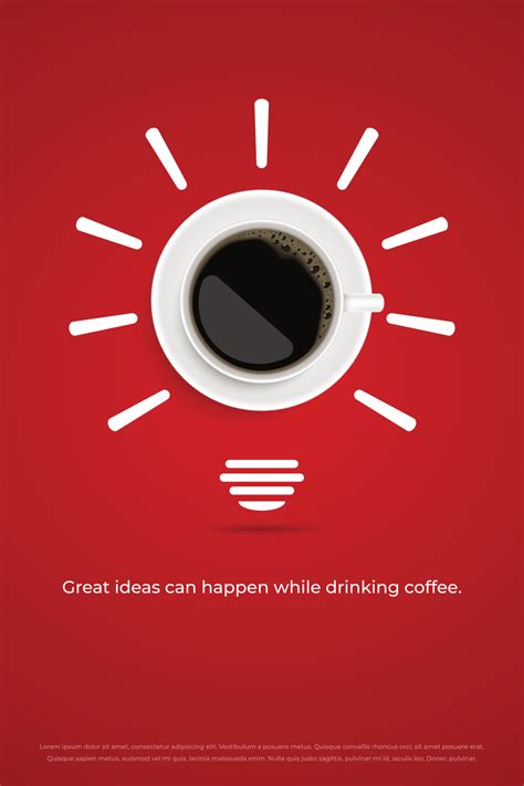 Black coffee in white cup on red background poster advertisement flyer Vector Illustration ...