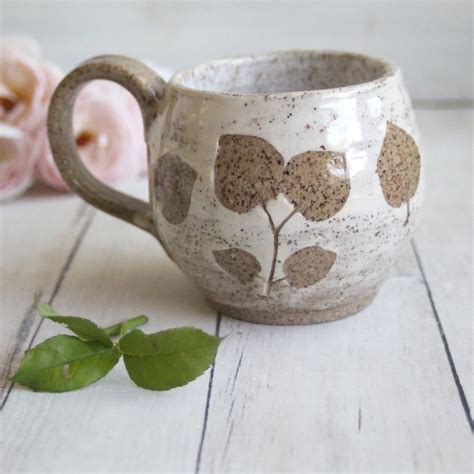 Andover Pottery — Pressed Leaves Nature Mug, Handcrafted Pottery Coffee Mug, Made in USA