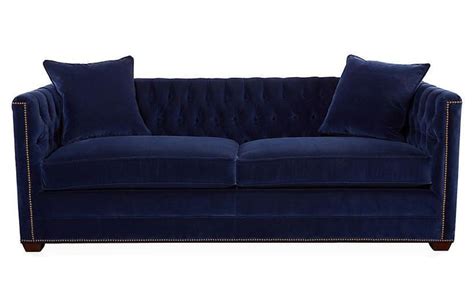 Navy Blue Velvet Sleeper Sofas | Ames 86" Tufted Sofa, Lapis Blue Velvet - designd | Tufted sofa ...