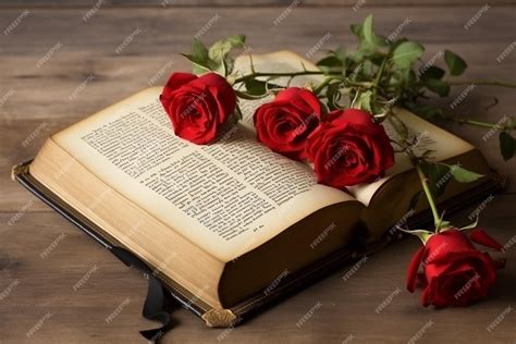 Premium AI Image | Open Bible with Rose Flowers on Light Wood Created ...