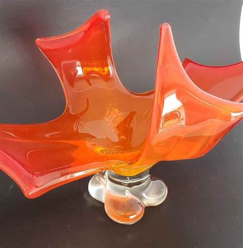 Beautiful large Lorraine/Chalet art glass center peice orange Glass Art Glass Sculptures ...
