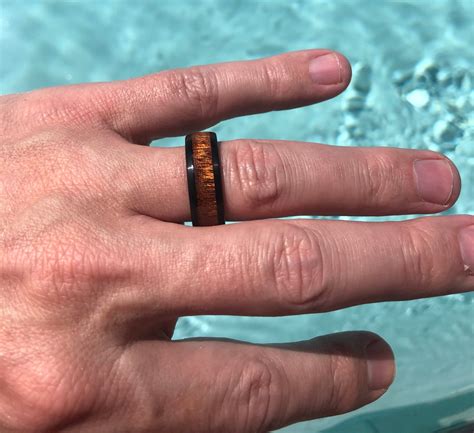 Brown Wood Inlay 8mm Black Tungsten Carbide Ring | BodyDazz.com