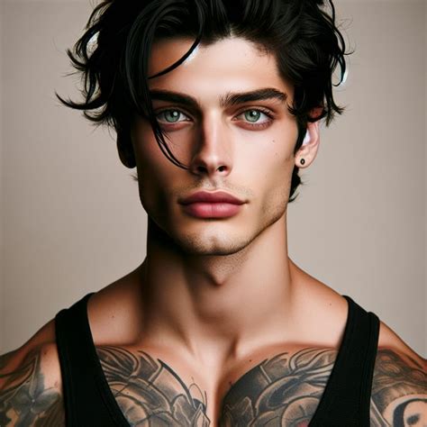 19-Year-Old Muscular Caucasian Male with Tousled Black Hair and Emerald Green Eyes | AI Art ...