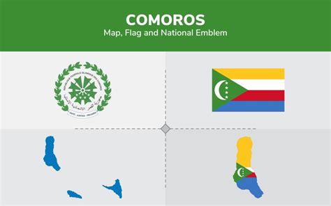 Comoros Map, Flag and National Emblem - Illustration