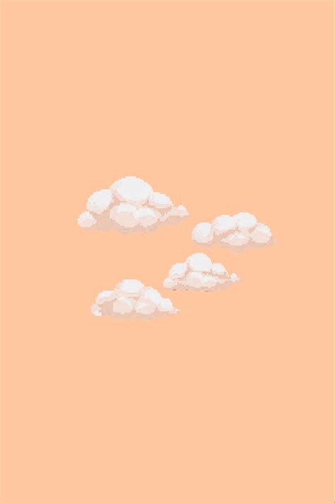 two giraffes are standing in front of some clouds on an orange background