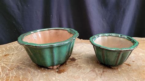 Set of two Green Bonsai Pots